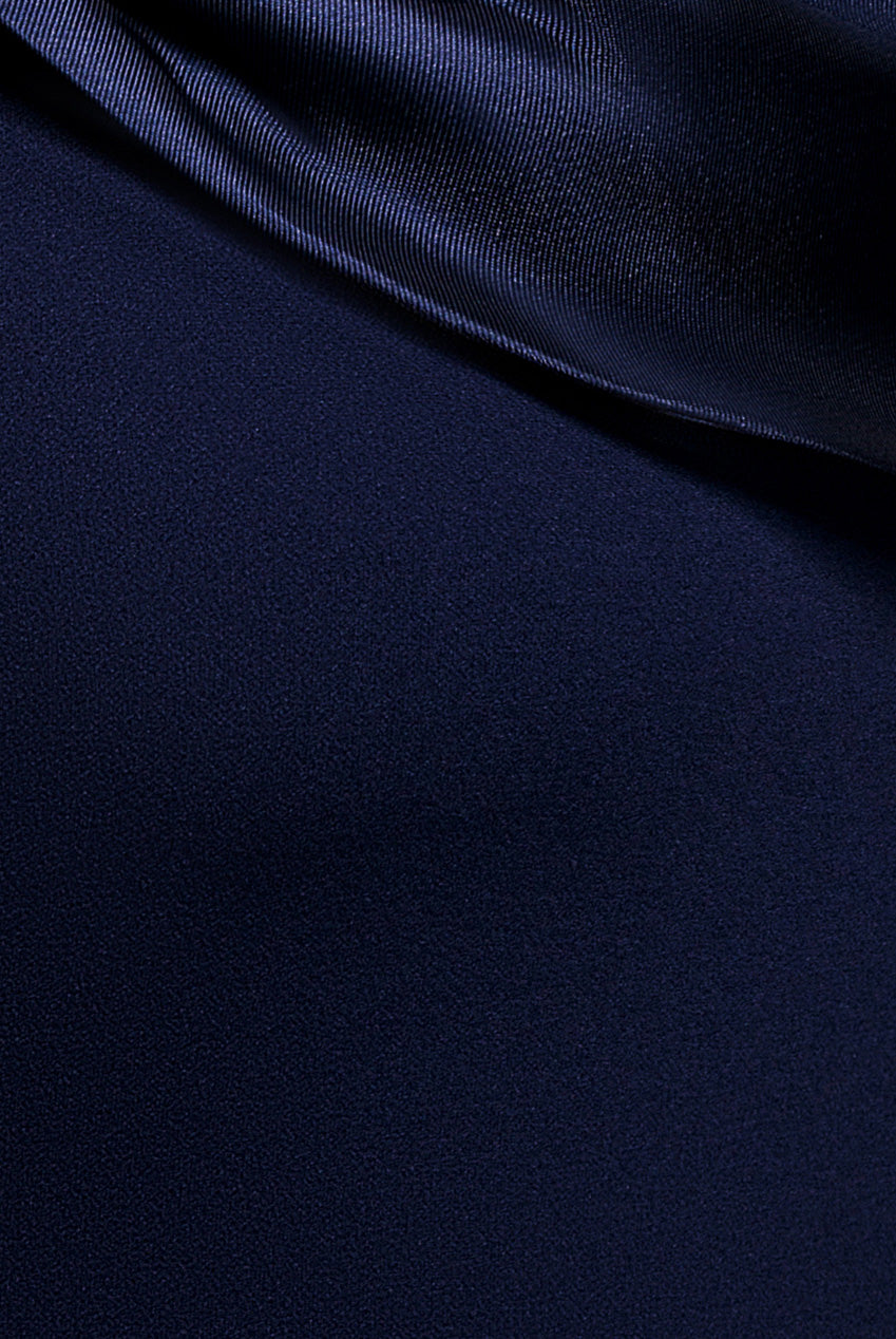 Goddiva Satin Twist One Shoulder Maxi Dress - Navy Blue