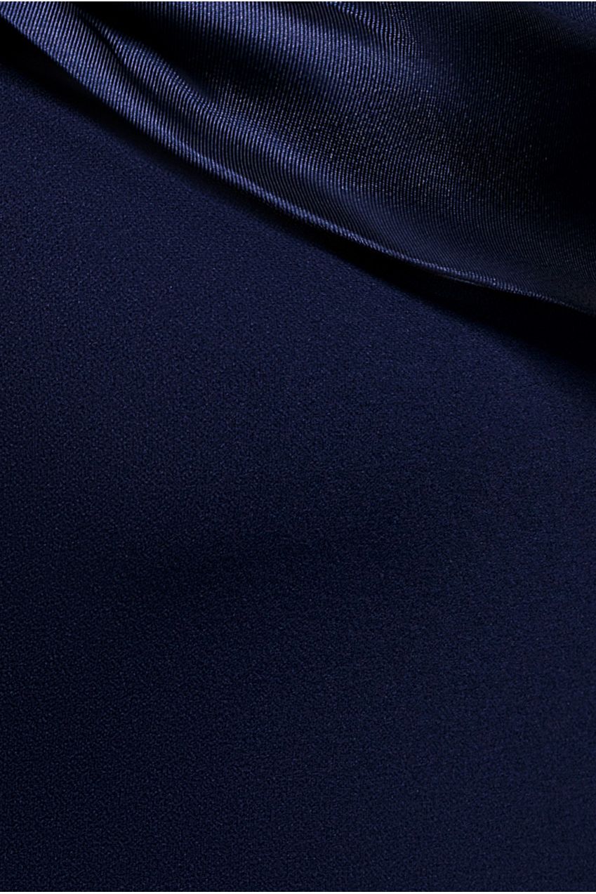Goddiva Satin Twist One Shoulder Maxi Dress - Navy Blue