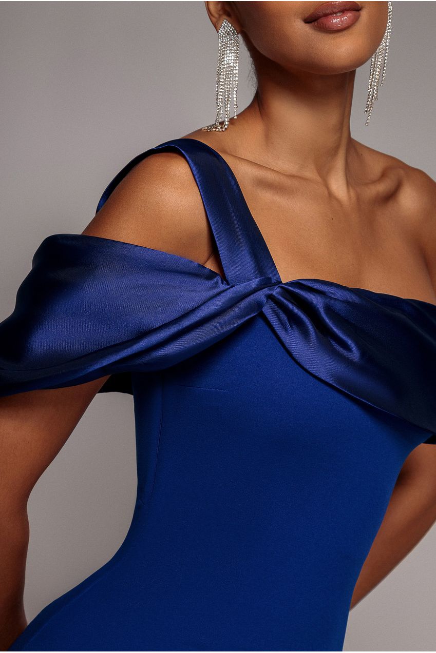 Goddiva Satin Twist One Shoulder Maxi Dress - Royal Blue