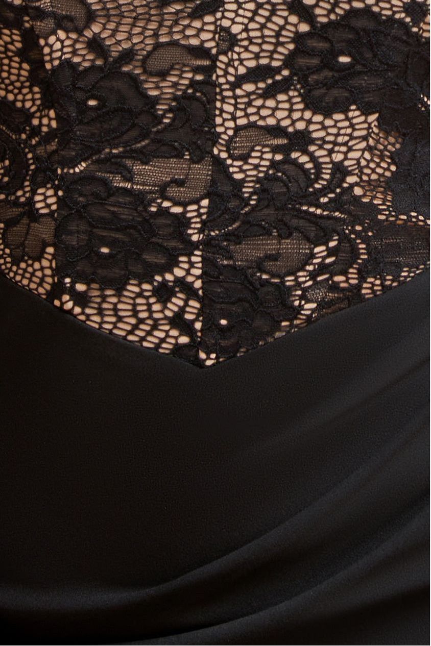 Goddiva One Shoulder Organza Fan Detail Lace Bodice Maxi Dress - Black