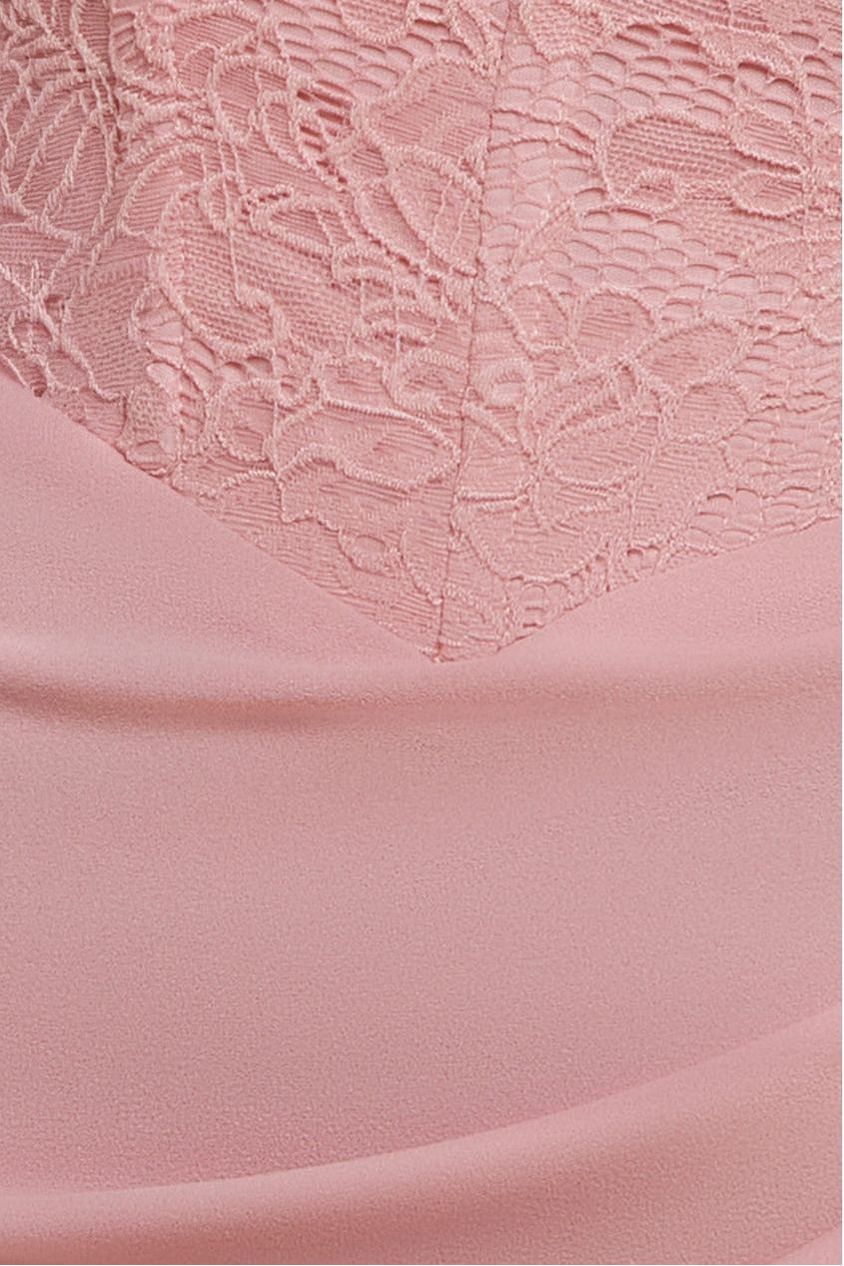 Goddiva One Shoulder Organza Fan Detail Lace Bodice Maxi Dress - Blush Pink