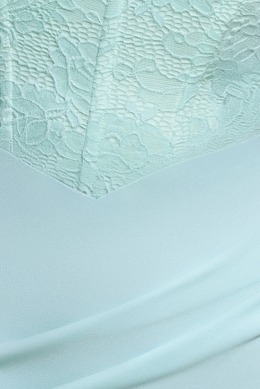 Goddiva One Shoulder Organza Fan Detail Lace Bodice Maxi Dress - Mint Green