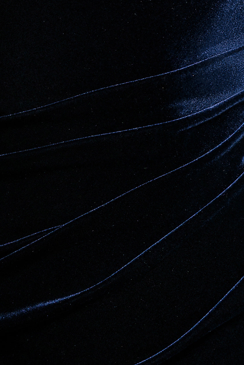 Goddiva One Shoulder Velvet Maxi Dress - Navy