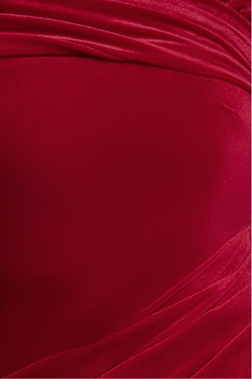 Goddiva One Shoulder Velvet Maxi Dress - Red