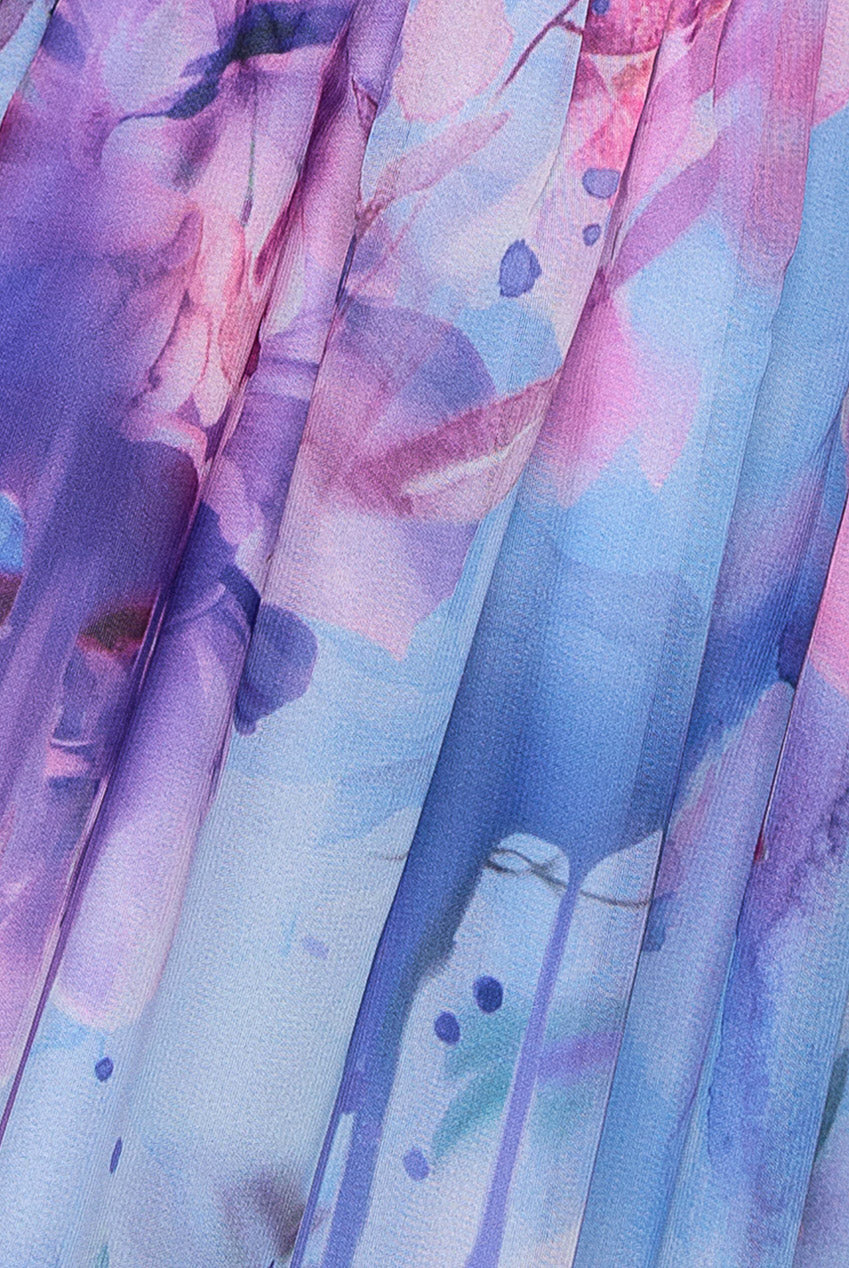 Goddiva Printed Silky Chiffon Flutter Sleeve Maxi Dress - Blue