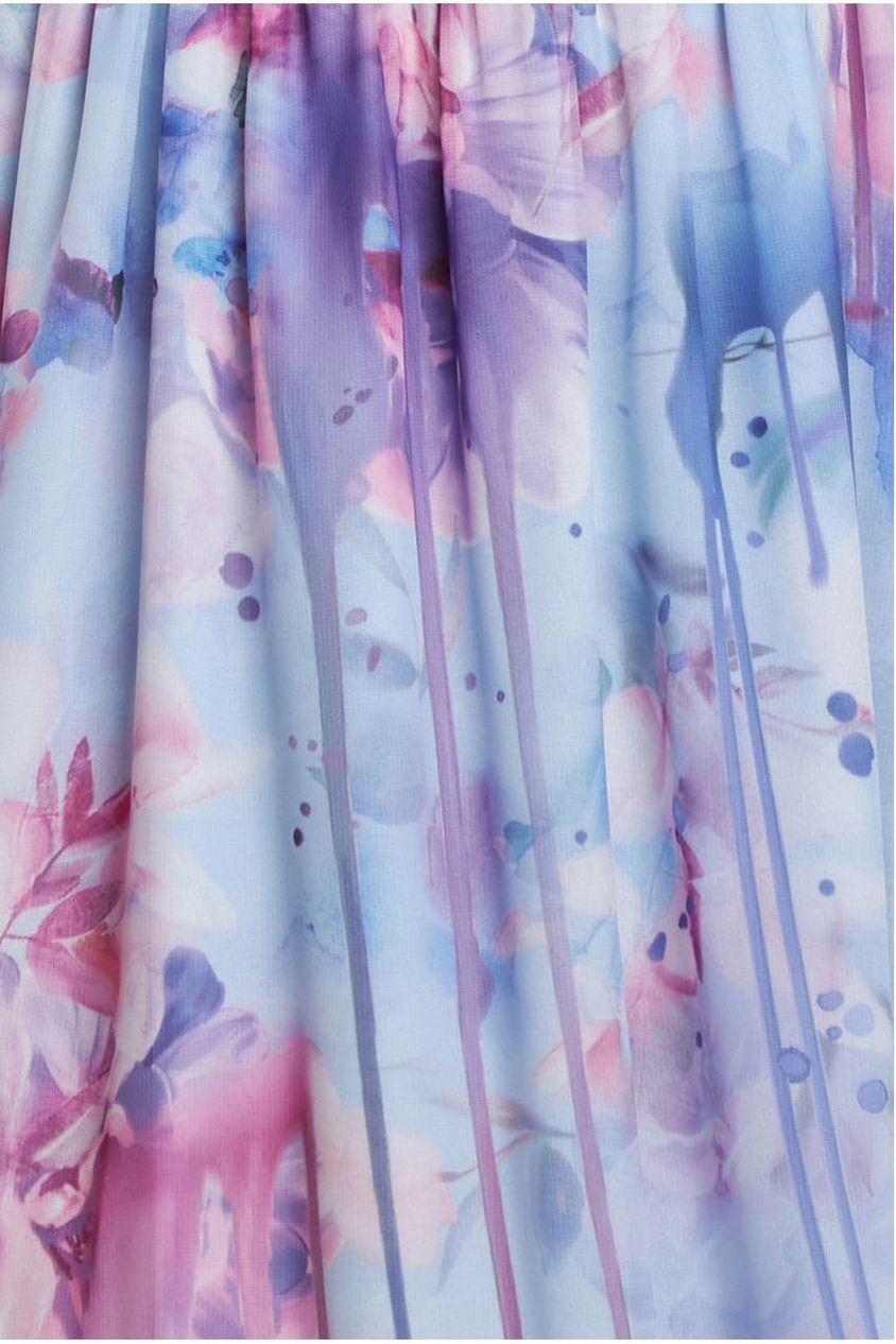 Goddiva Printed Silky Chiffon Flutter Sleeve Maxi Dress - Blue