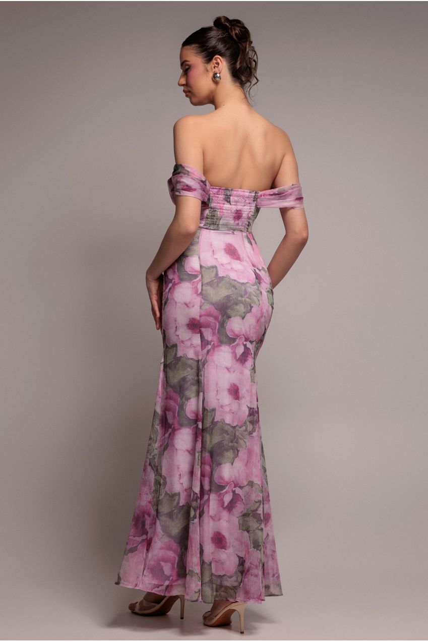 Goddiva Cowl Neck Floral Print Jacquard Chiffon Maxi Dress - Blush Pink