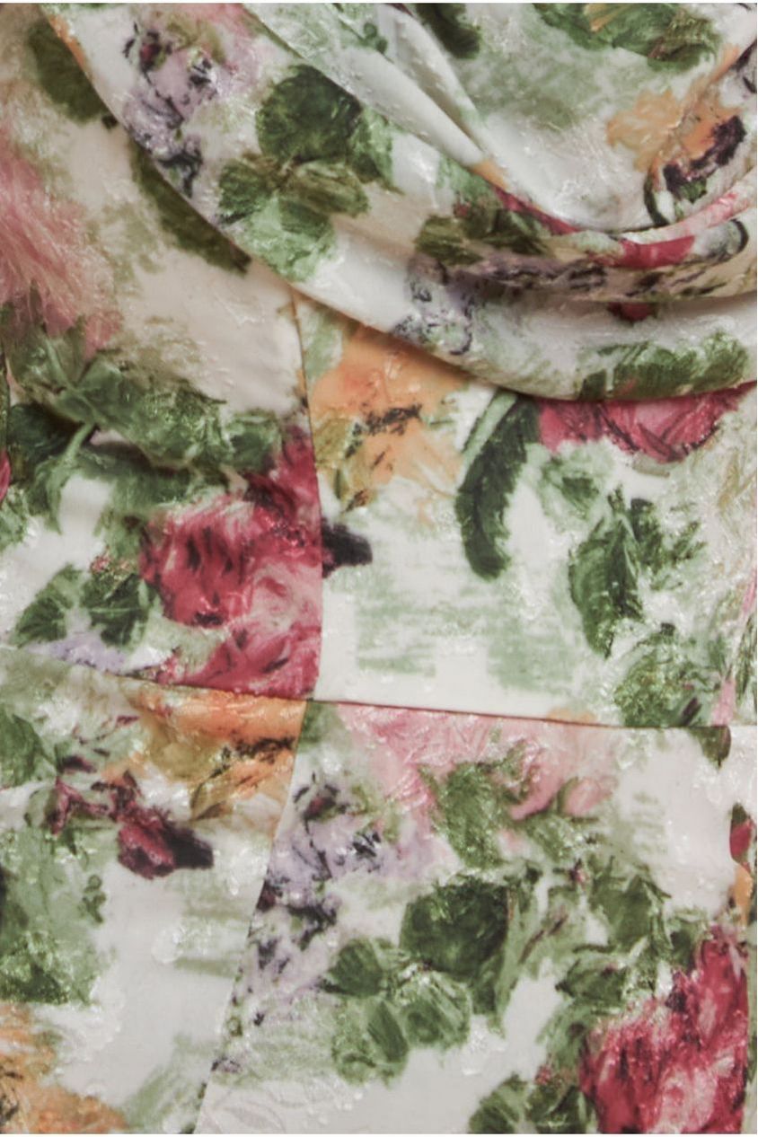 Goddiva Cowl Neck Floral Print Jacquard Chiffon Maxi Dress - Cream