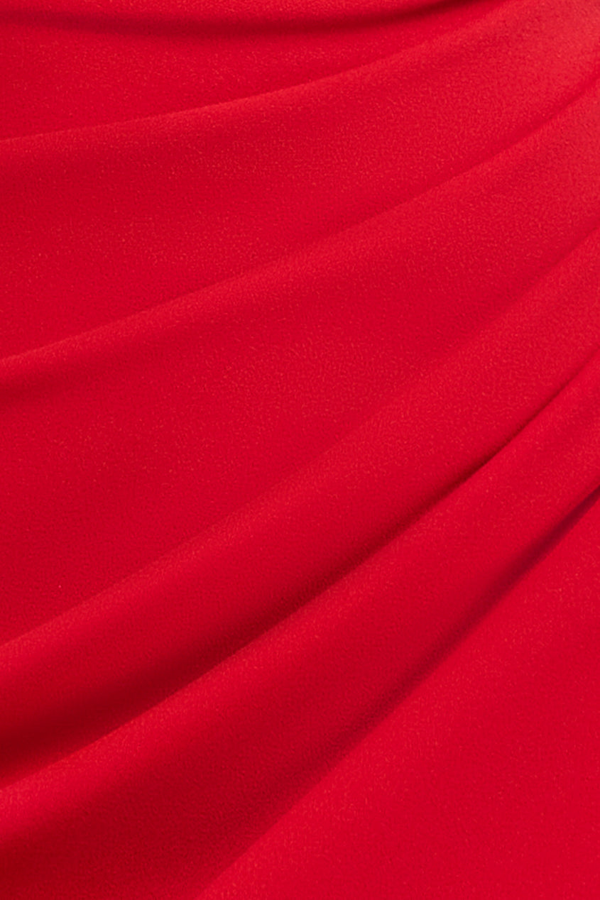 Goddiva Off The Shoulder Chiffon Wing Scuba Crepe Midi Dress - Red