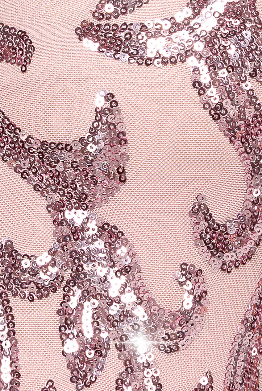Goddiva Embroidered Sequin Tassel Front Split Midaxi Dress - Blush Pink