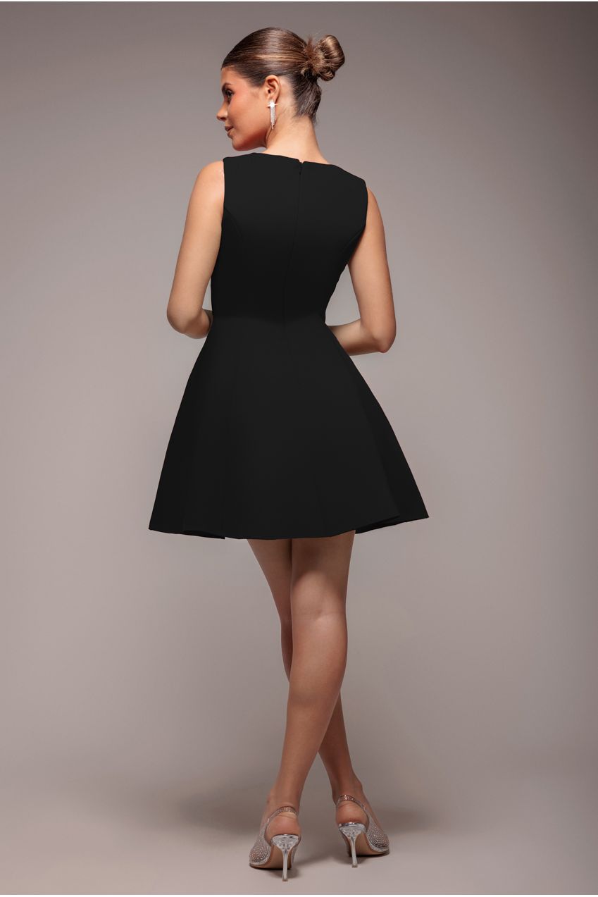 Goddiva Diamante Embellished Neck A-Line Mini Dress - Black