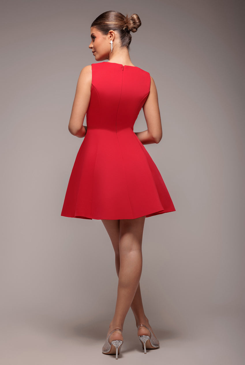 Goddiva Diamante Embellished Neck A-Line Mini Dress - Red