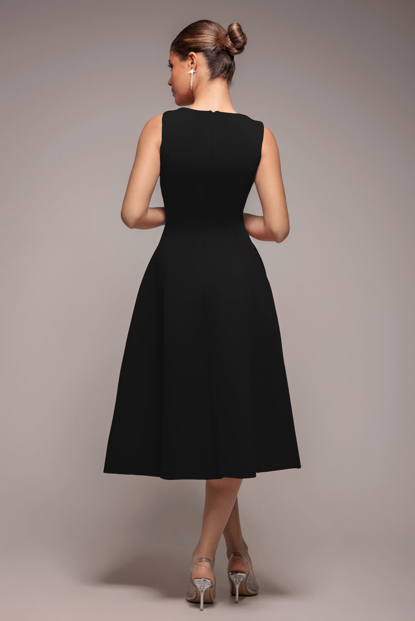 Goddiva Diamante Embellished Neck A-Line Midi Dress - Black