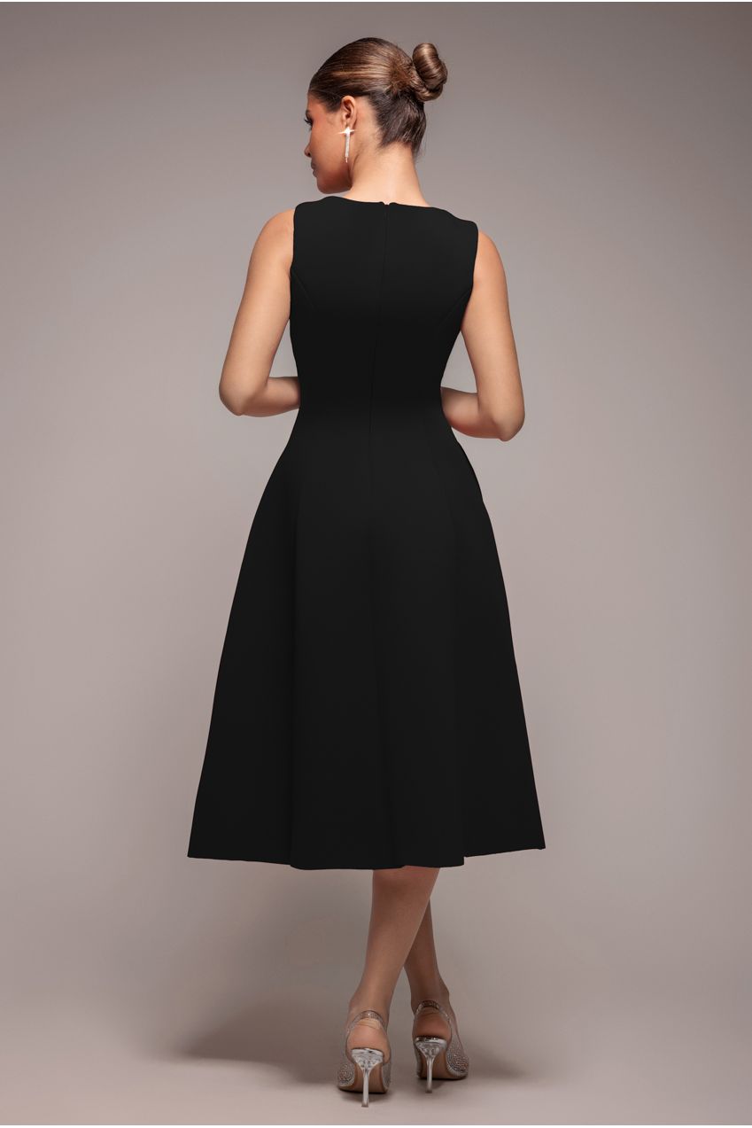 Goddiva Diamante Embellished Neck A-Line Midi Dress - Black