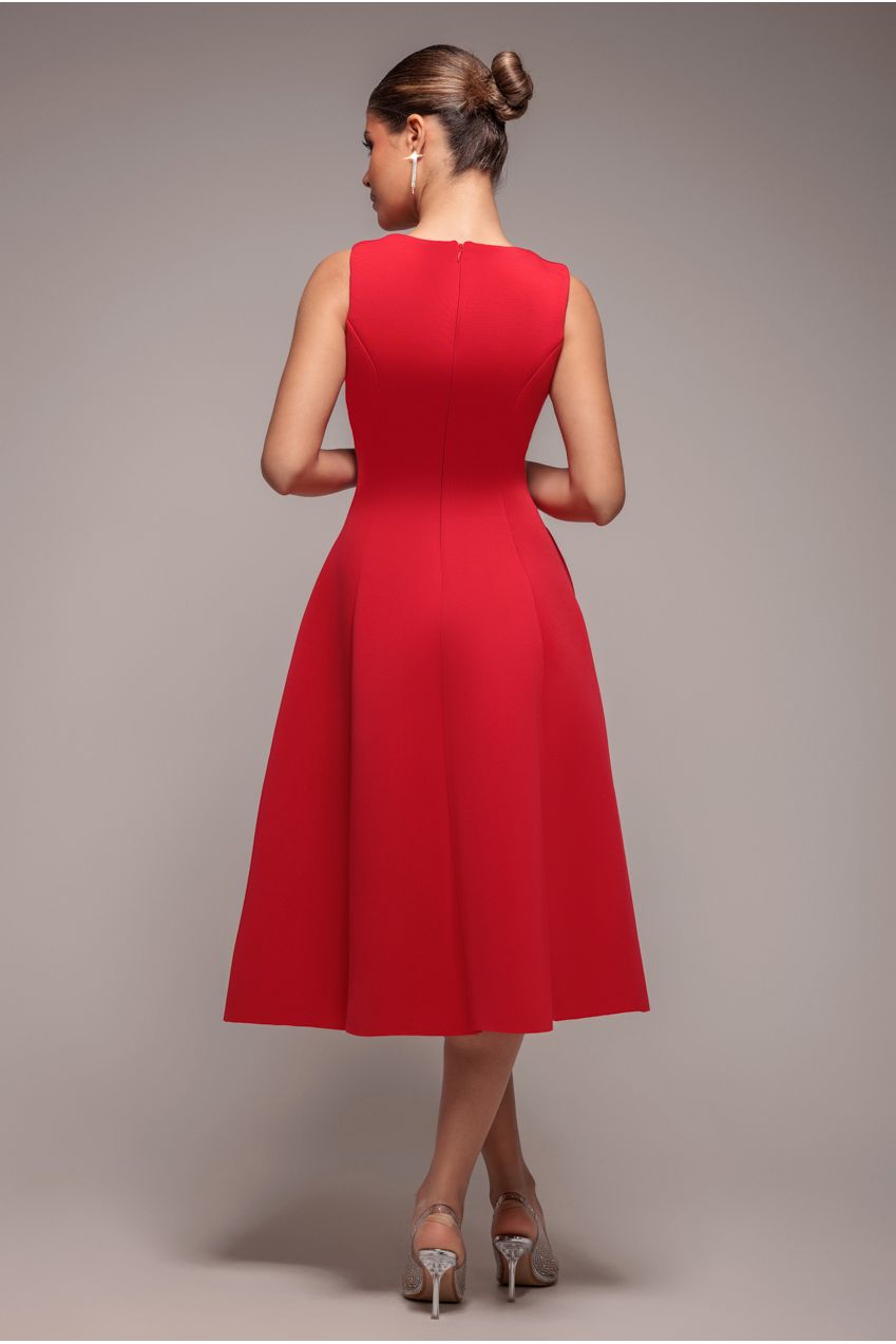 Goddiva Diamante Embellished Neck A-Line Midi Dress - Red