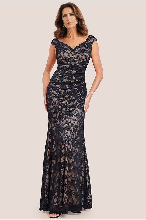 Goddiva Off The Shoulder Scalloped Neck Maxi Dress - Black