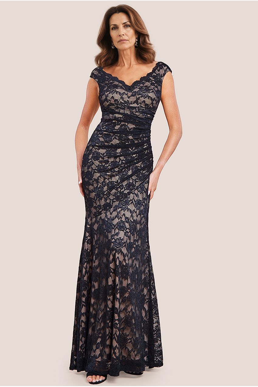 Goddiva Off The Shoulder Scalloped Neck Maxi Dress - Black