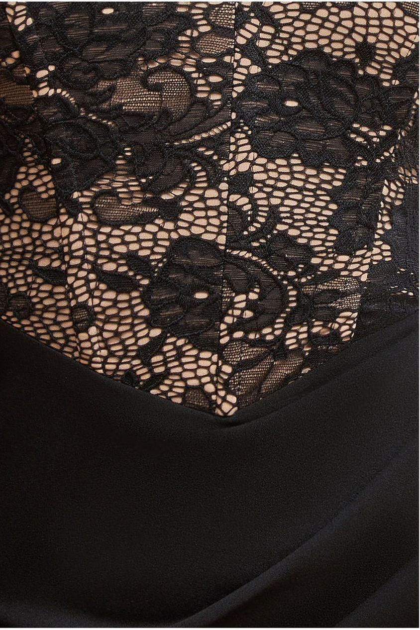 Goddiva One Shoulder Organza Fan Detail Lace Bodice Midi Dress - Black