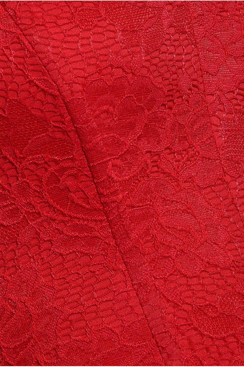 Goddiva One Shoulder Organza Fan Detail Lace Bodice Midi Dress - Red