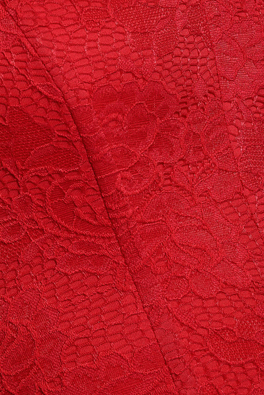 Goddiva One Shoulder Organza Fan Detail Lace Bodice Midi Dress - Red