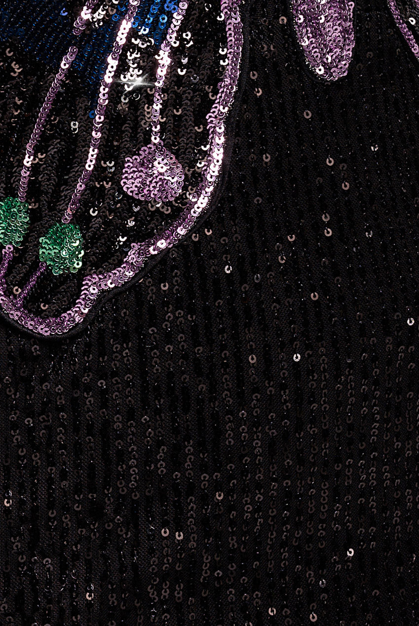 Goddiva Sequin Butterfly Front Split Maxi Dress - Black