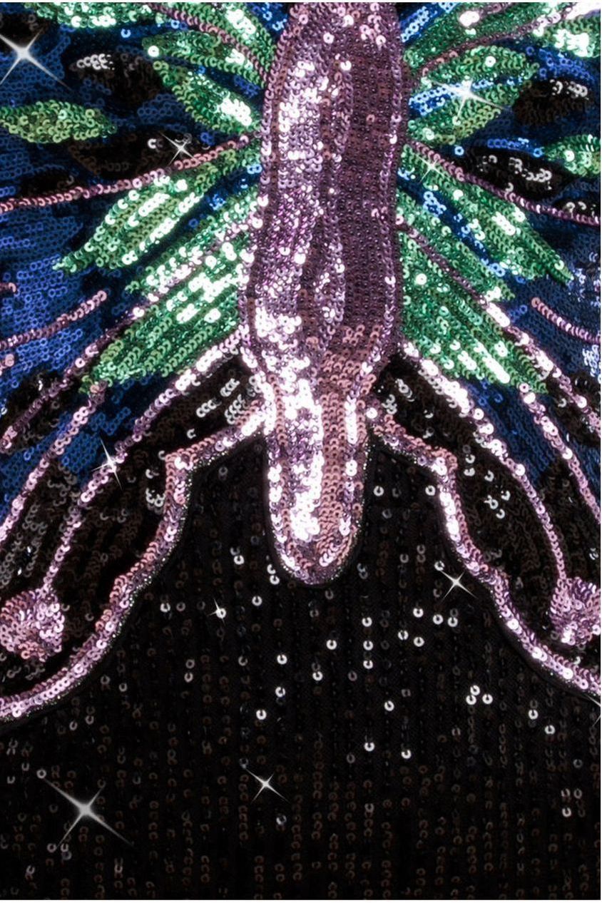 Goddiva Sequin Butterfly Front Split Maxi Dress - Black