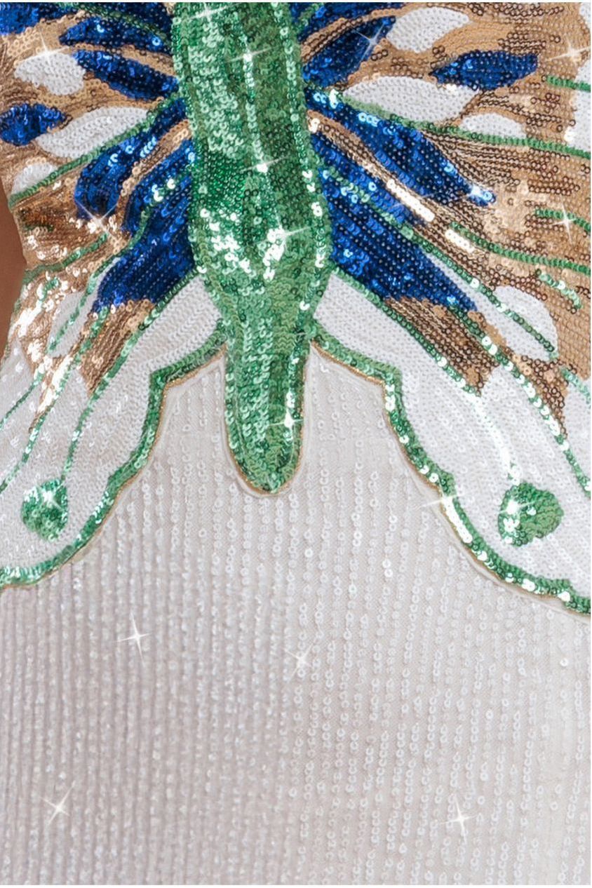 Goddiva Sequin Butterfly Front Split Maxi Dress - White