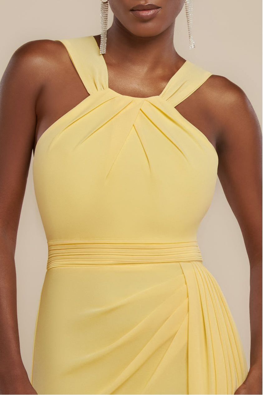 Goddiva Halterneck Thigh Split Chiffon Maxi Dress - Lemon