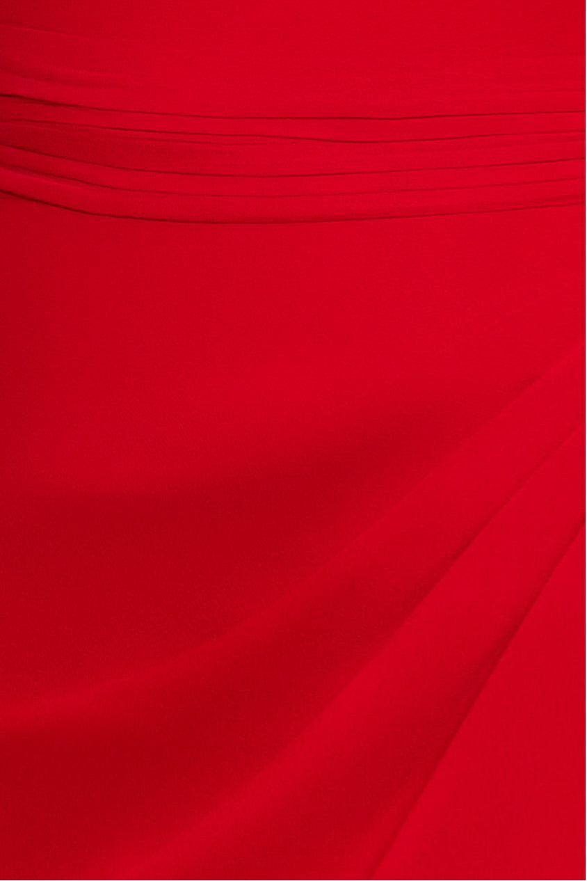 Goddiva Halterneck Thigh Split Chiffon Maxi Dress - Red