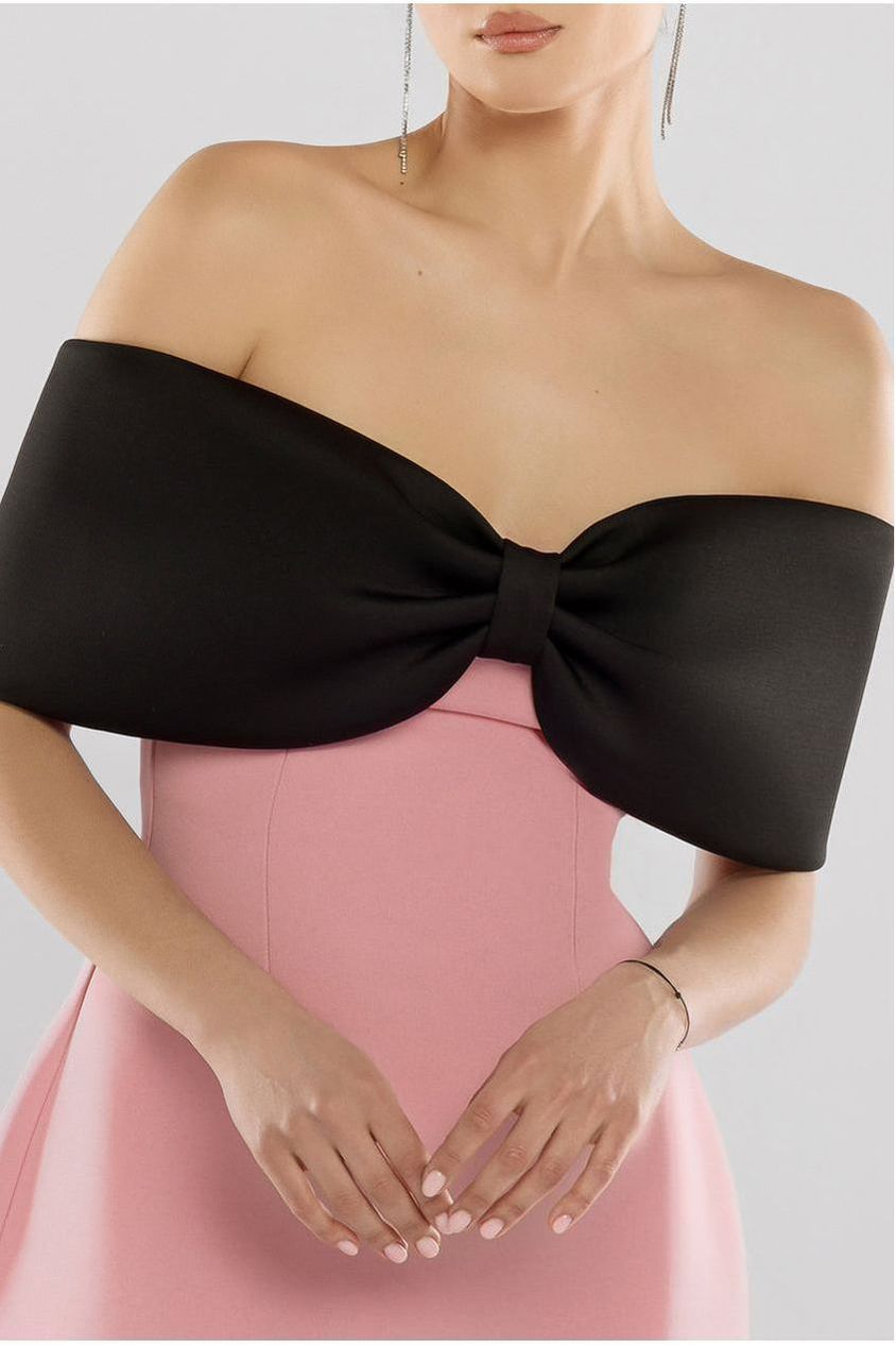 Goddiva Front Bow Off The Shoulder Mini Dress - Blush Black