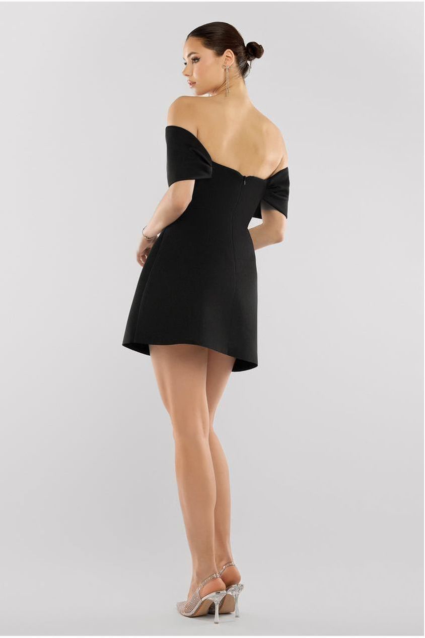 Goddiva Front Bow Off The Shoulder Mini Dress - Black