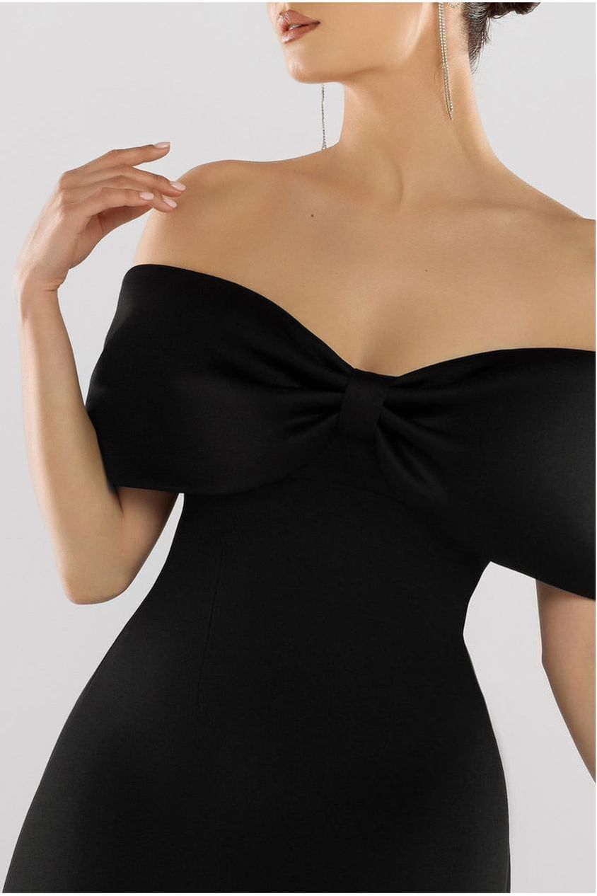 Goddiva Front Bow Off The Shoulder Mini Dress - Black