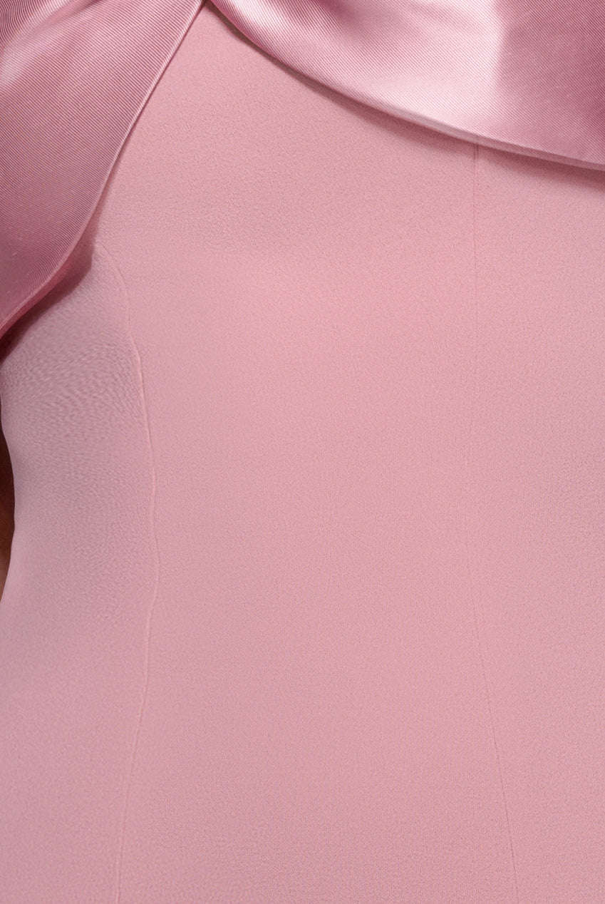 Goddiva Twist Knot Satin & Scuba Bardot High Low Midi Dress - Blush Pink