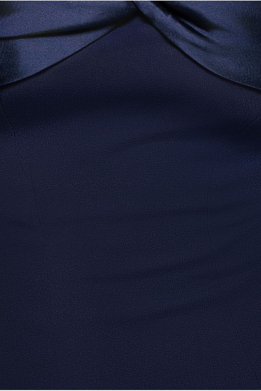 Goddiva Twist Knot Satin & Scuba Bardot High Low Midi Dress - Navy Blue