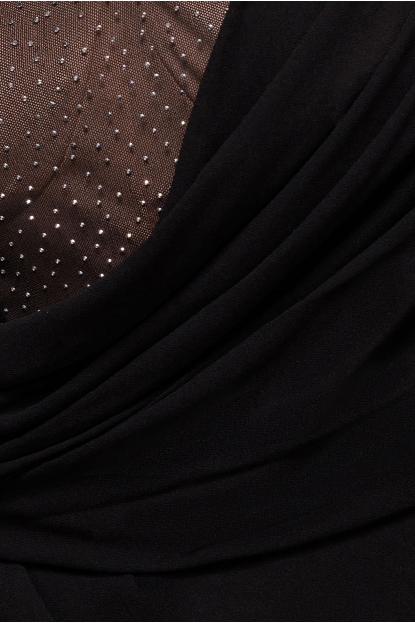 Goddiva One Shoulder Diamante Chiffon Evening Maxi Dress - Black