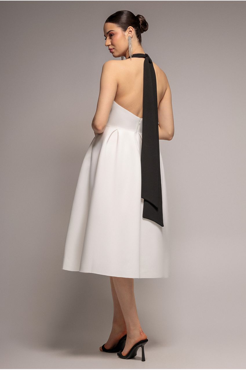 Goddiva Contrast Halter Neck Pleated A Line Midaxi Dress - Black Cream