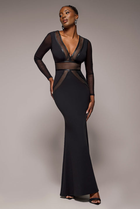 Goddiva Front Crossover Lurex Split Maxi Dress - Black