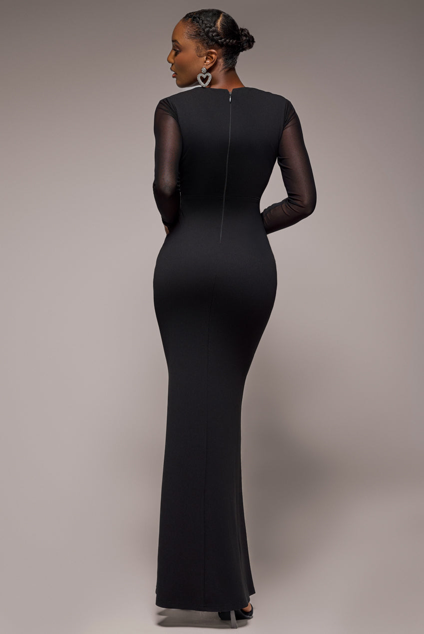 Goddiva Front Crossover Lurex Split Maxi Dress - Black