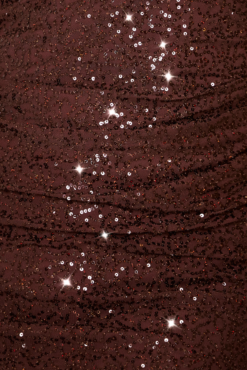 Goddiva Plus Cap Sleeve Iridescent Sequin Cowl Maxi Dress - Brown