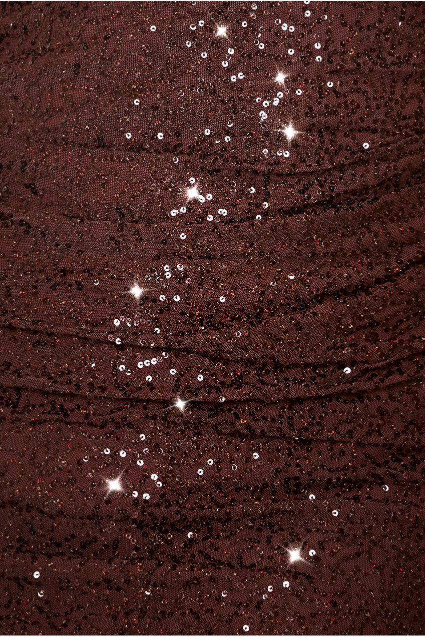 Goddiva Plus Cap Sleeve Iridescent Sequin Cowl Maxi Dress - Brown