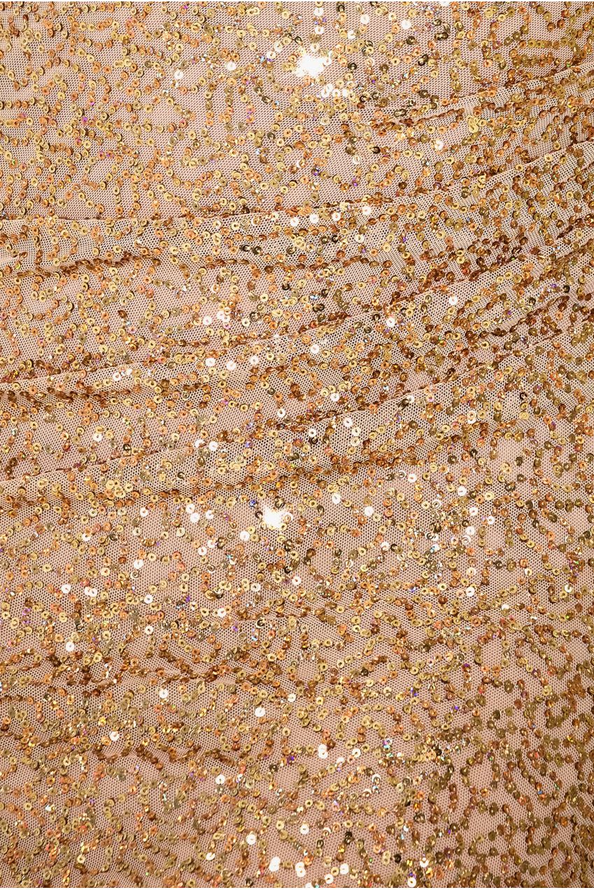 Goddiva Plus Cap Sleeve Iridescent Sequin Cowl Maxi Dress - Gold