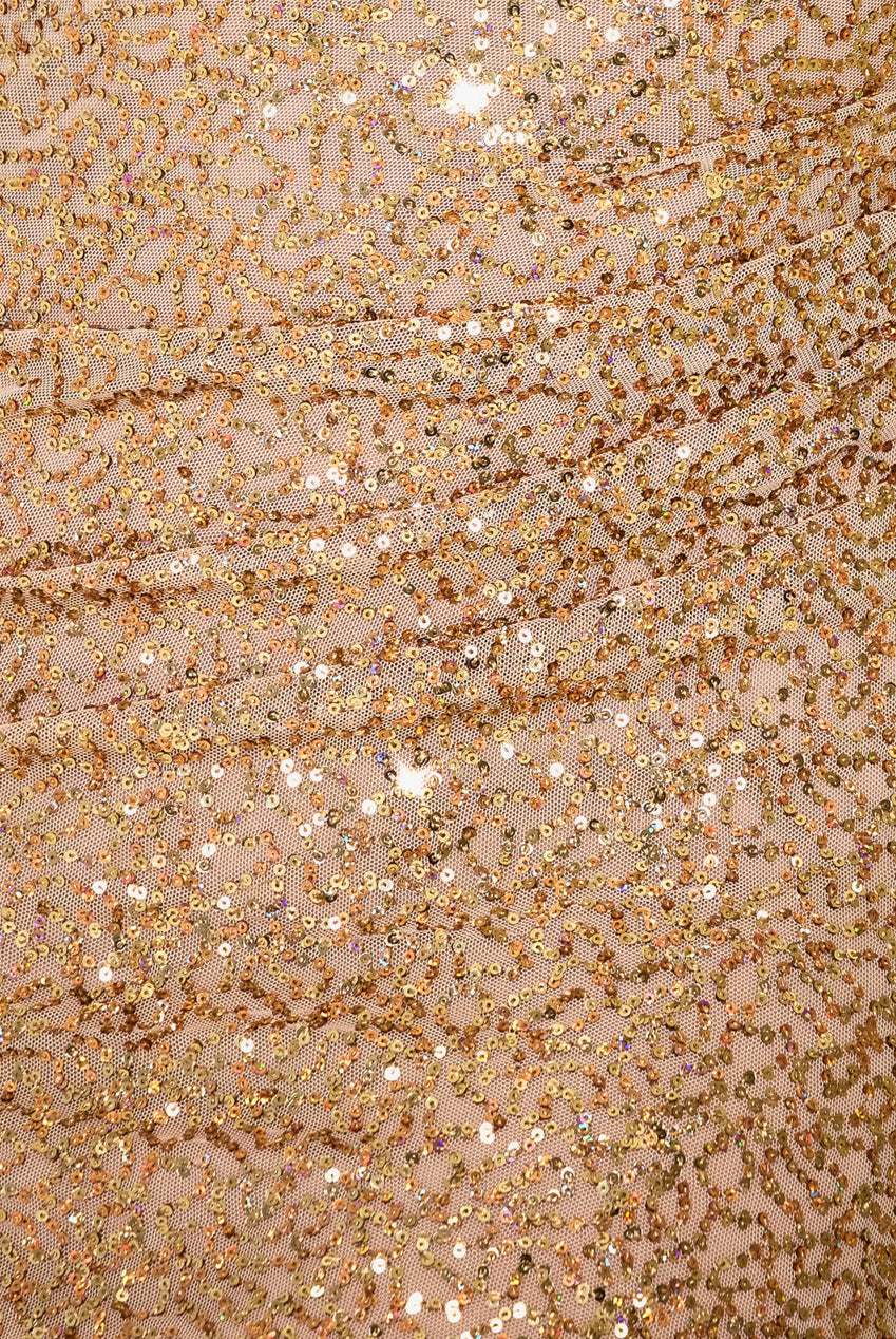 Goddiva Plus Cap Sleeve Iridescent Sequin Cowl Maxi Dress - Gold