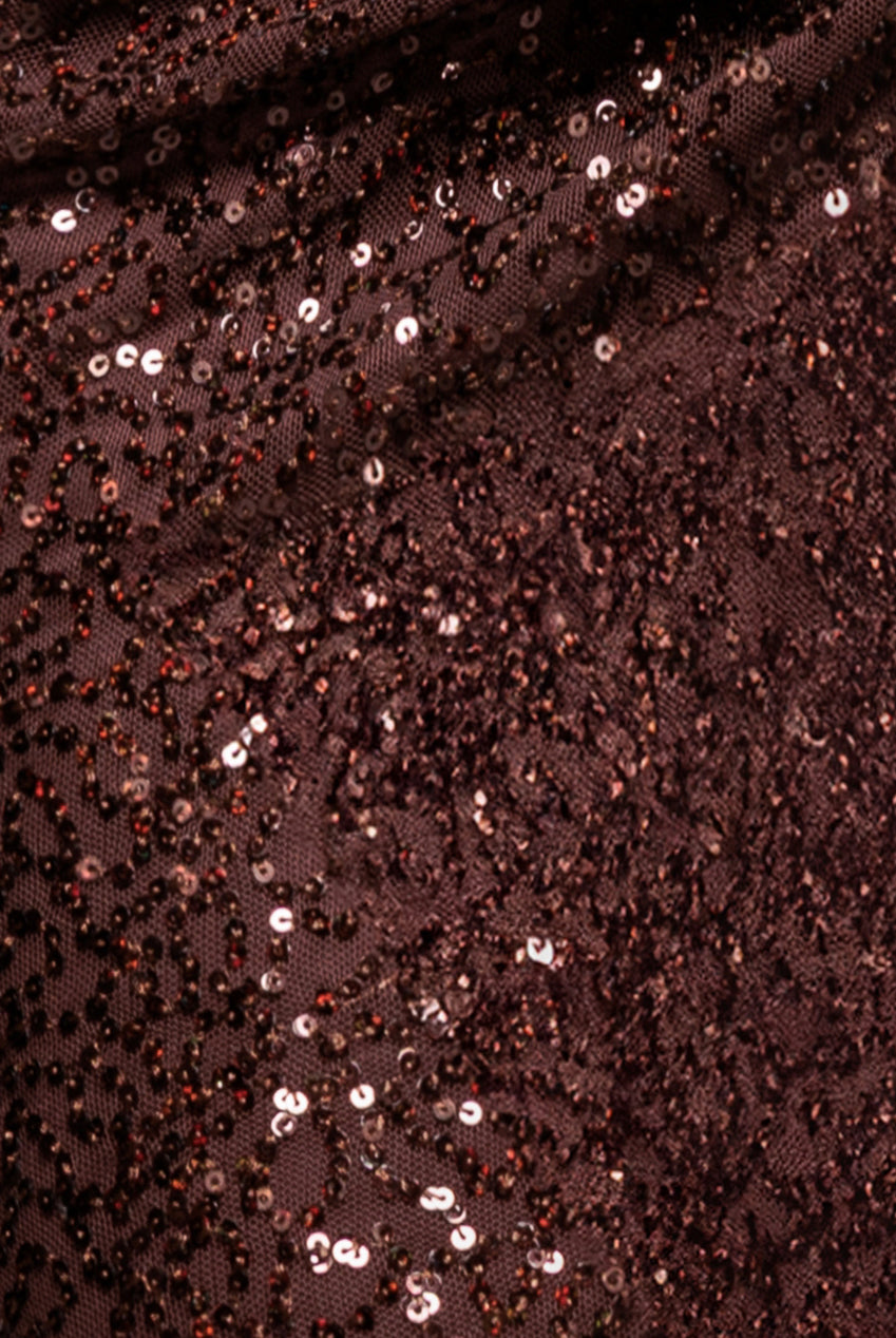 Goddiva Cap Sleeve Iridescent Sequin Cowl Maxi Dress - Brown