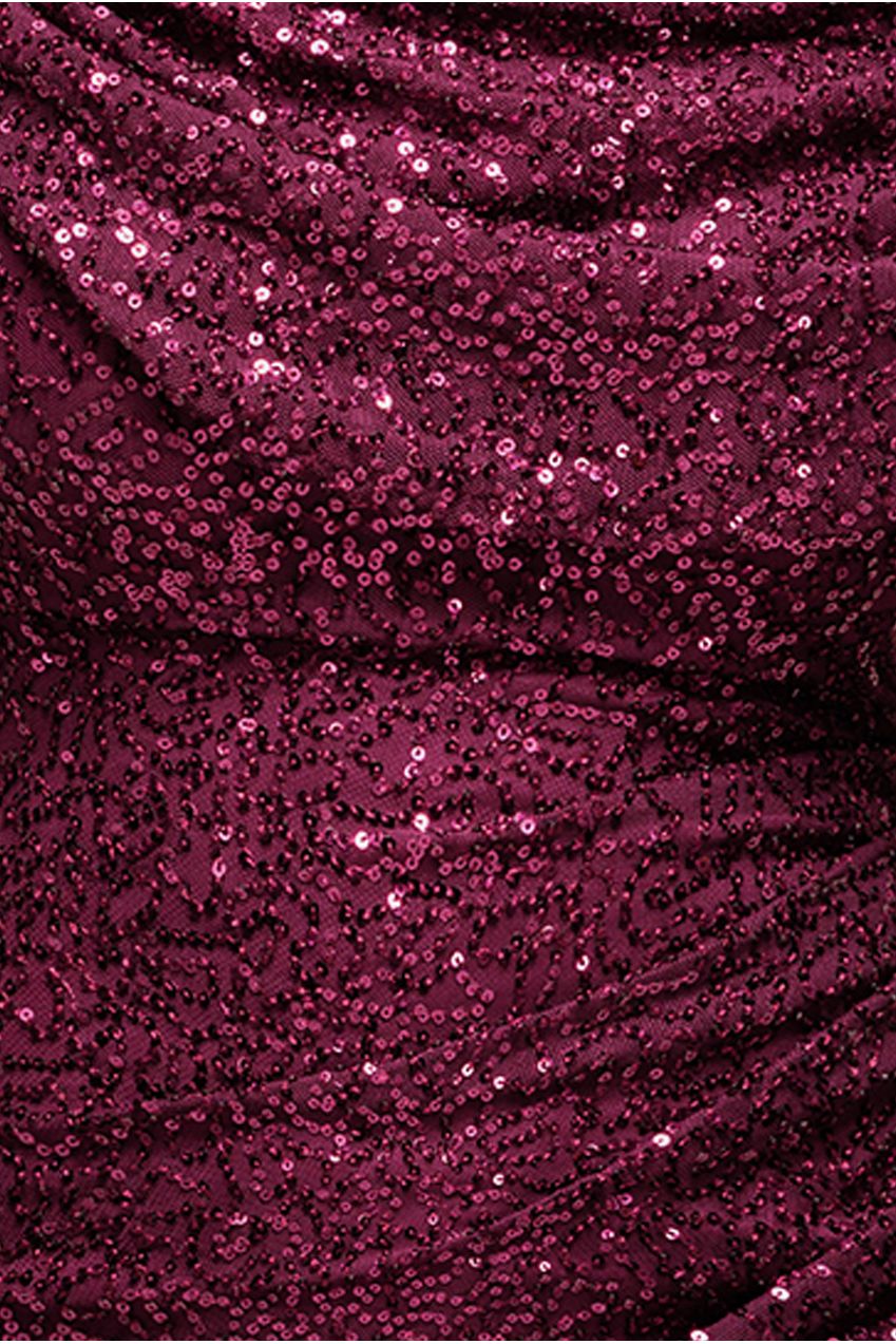 Goddiva Cap Sleeve Iridescent Sequin Cowl Maxi Dress - Burgundy Red