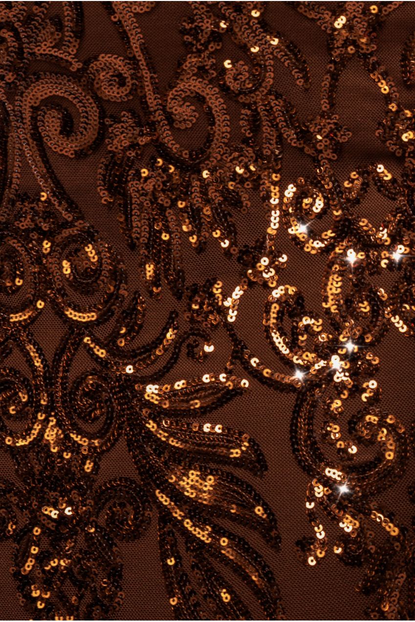 Goddiva Embellished Sequin Bishop Sleeve Maxi Dress - Bronze