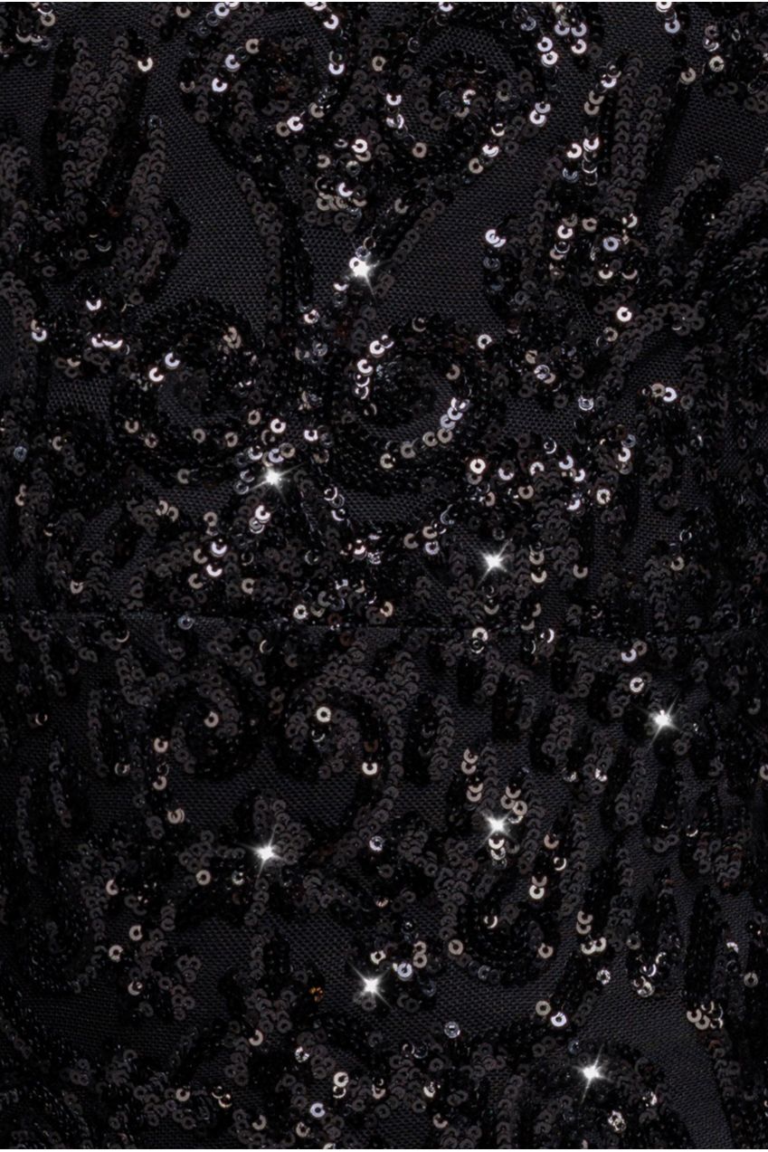 Goddiva Embellished Sequin Bishop Sleeve Maxi Dress - Black
