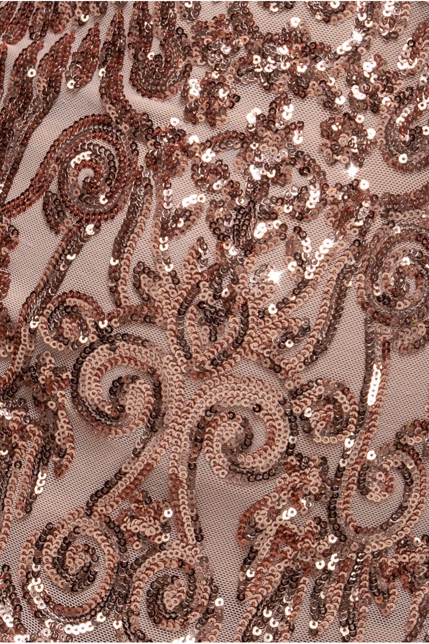 Goddiva Embellished Sequin Bishop Sleeve Maxi Dress - Champagne