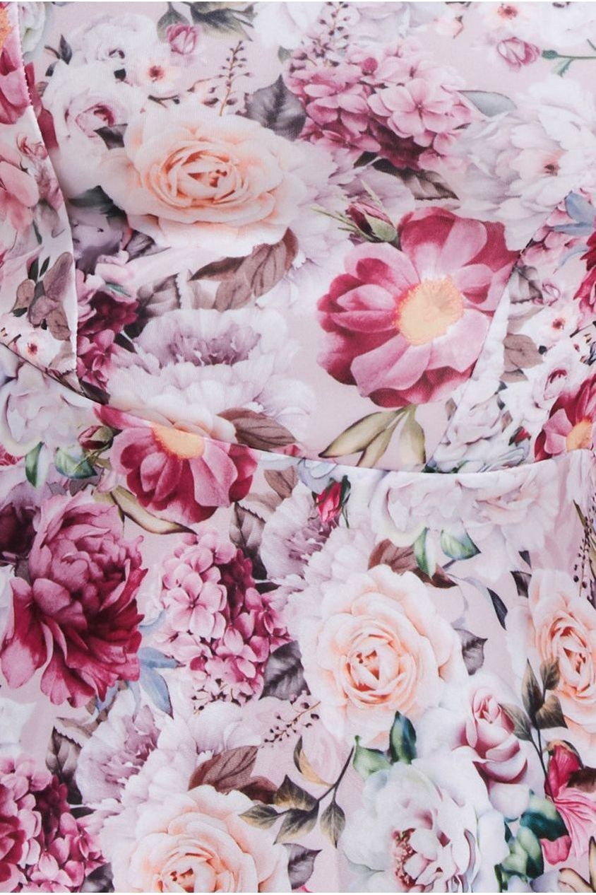 Goddiva Floral Print A-Line Sweetheart Midi Dress - Blush Pink