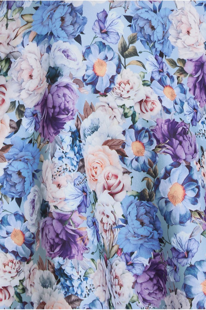 Goddiva Floral Print A-Line Sweetheart Midi Dress - Powder Blue