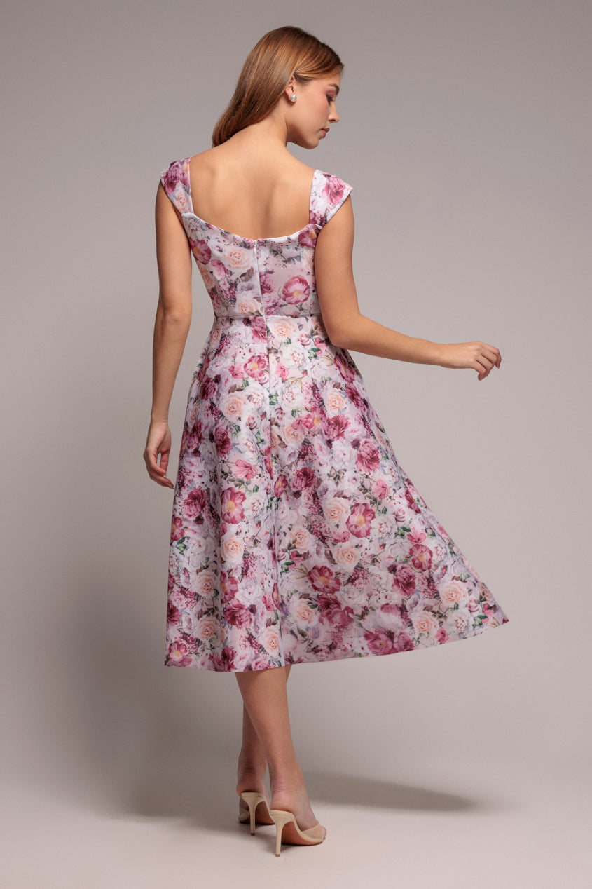 Goddiva Floral Print A-Line Sweetheart Midi Dress - Blush Pink